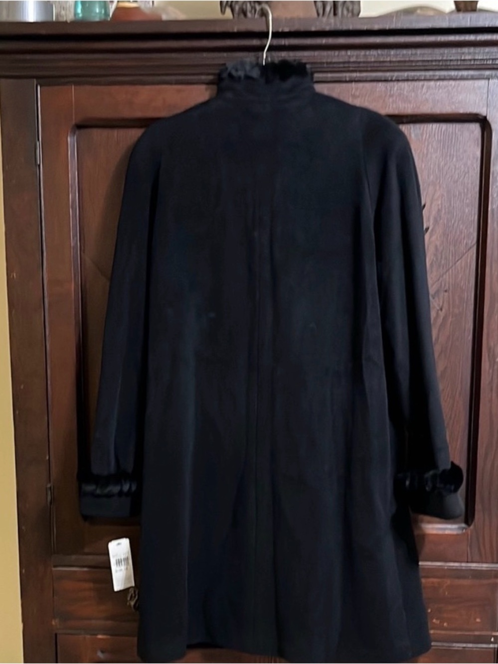 Jones New York Black Angora Wool Fur Trim Coat 12 Mob Wife Vintage Old Money - Picture 9 of 9